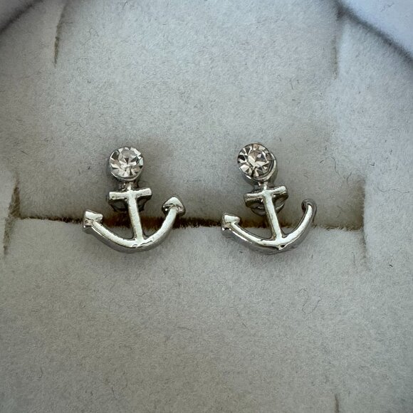 Vintage nautical stud earrings - Ship anchors with crystals - Picture 1 of 2
